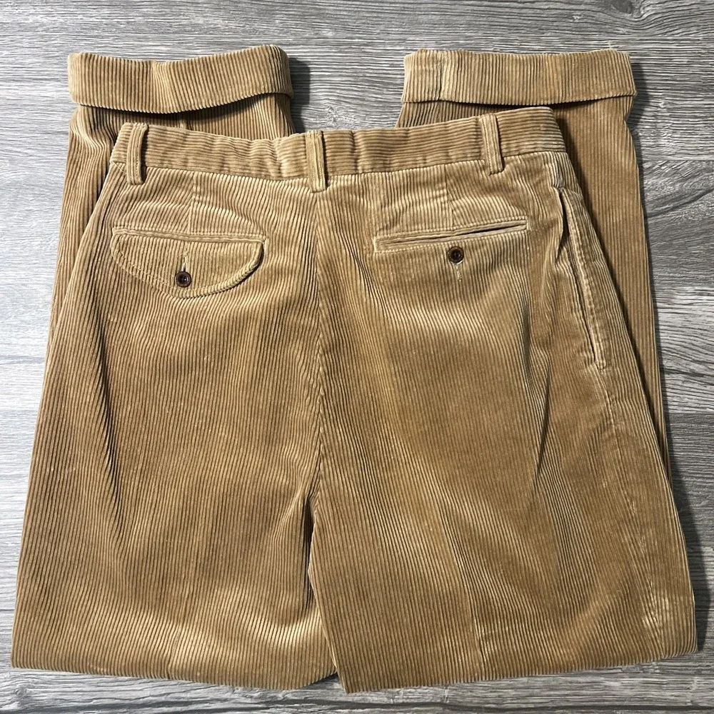 Polo Ralph Lauren Double Pleated And Cuffed Gold Brown Corduroy Pants Size 32x30